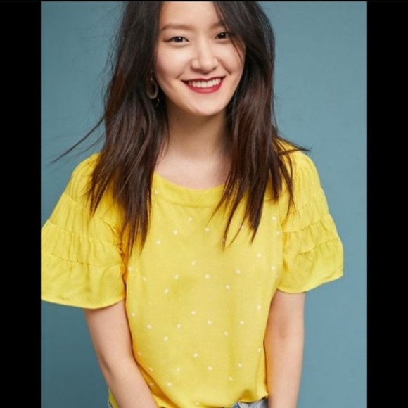 Anthropologie Tops - Anthro Maeve Blouse Yellow Floral Embroidery